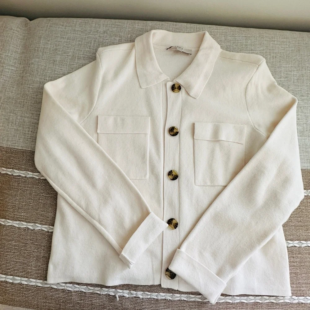 LOFT Off-White Lady Jacket Sweater with Button Detail - Picture 5 of 8